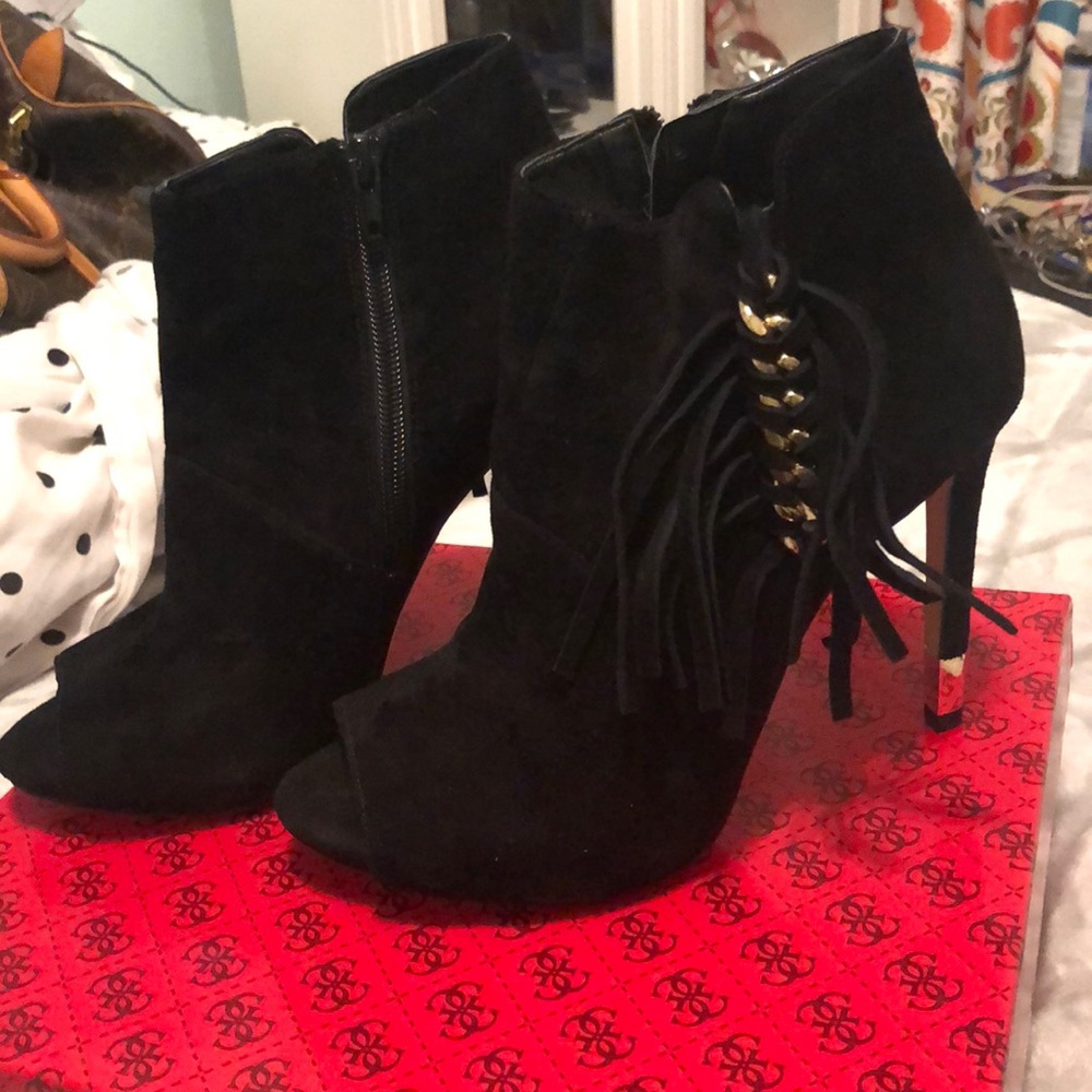 Guess black suede open toe bootie